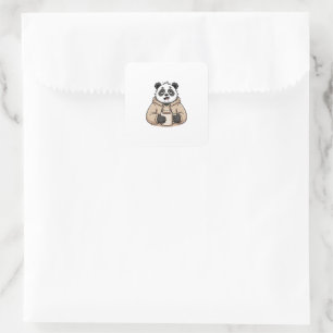 Too Tired to Function Panda Coffee Cartoon Square Sticker