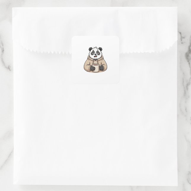 Too Tired to Function Panda Coffee Cartoon Square Sticker (Bag)