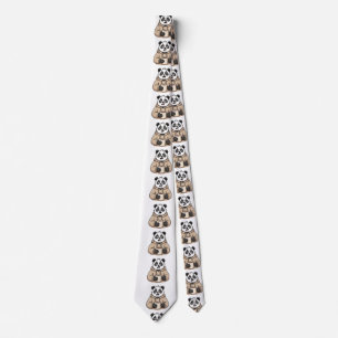 Too Tired to Function Panda Coffee Cartoon Tie