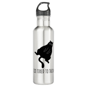Too Tired to Think - Funny Exhausted Black Cat 710 Ml Water Bottle