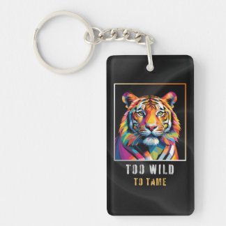 Too Wild to Tame – Colourful Geometric Tiger Head Key Ring
