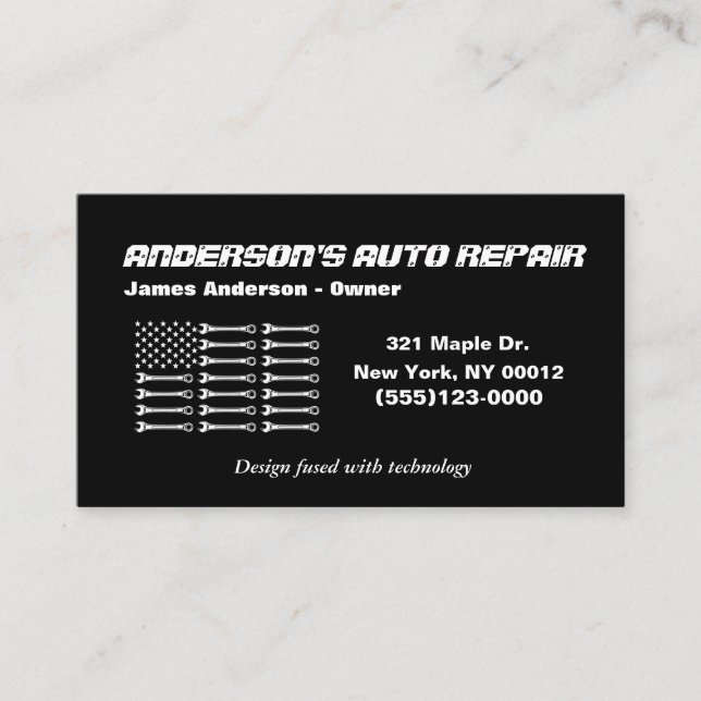 Tool American Flag Metal Design Car Auto Repair Bu Business Card (Front)