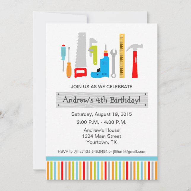 Tool Birthday Party Invitation (Front)