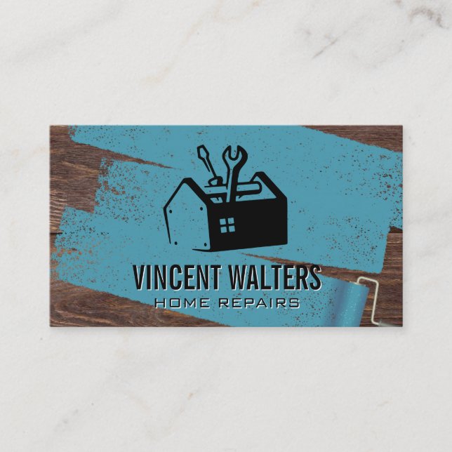 Tool Box Repair | Painter Roller | Wood Business Card (Front)