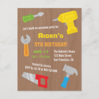 Tool Workshop Boys Birthday Party Invitations