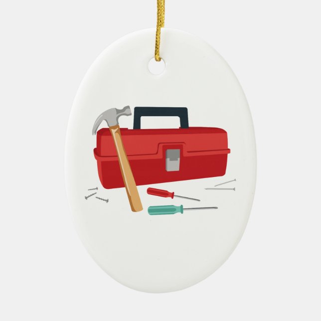 Toolbox And Tools Ceramic Tree Decoration (Front)