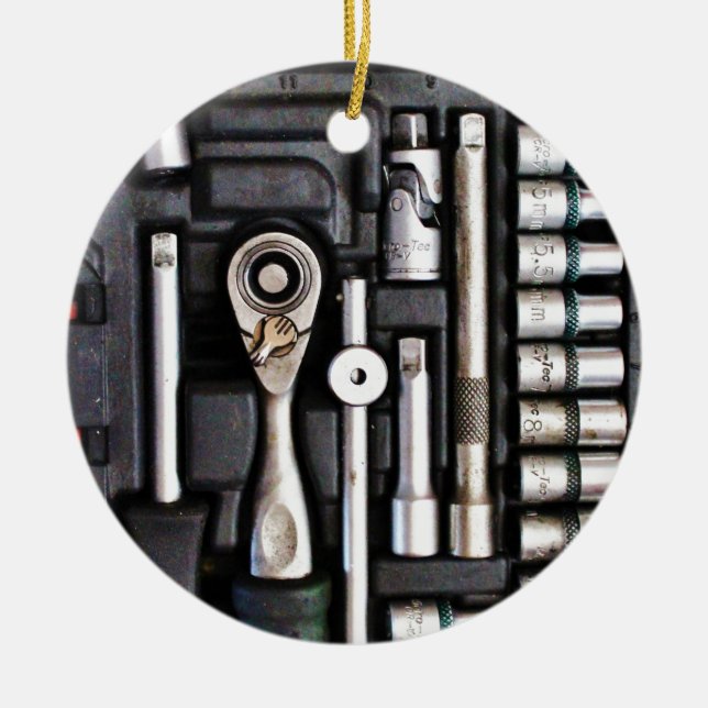 Toolbox Handyman Tools Ceramic Tree Decoration (Front)