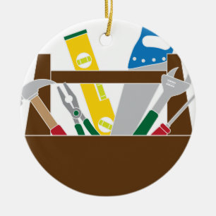 Toolbox with Construction Tools Colour Ceramic Tree Decoration