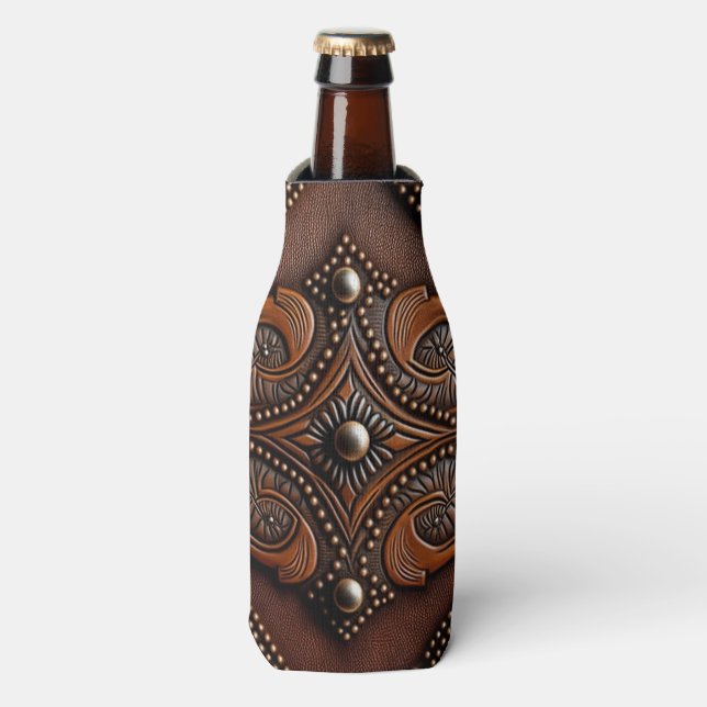Tooled Leather Bottle Cooler (Bottle Front)