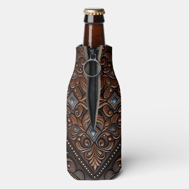 Tooled Leather Bottle Cooler (Bottle Back)