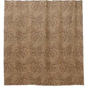 Tooled Leather Brown Small Print Western Shower Curtain