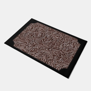 Tooled Leather Dark Brown Chocolate Rustic Look Doormat