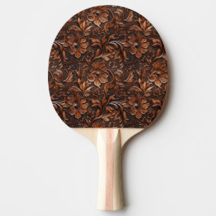 Tooled Leather Floral Ping Pong Paddle