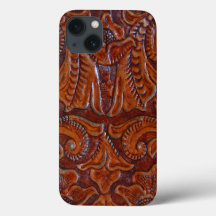 Tooled Leather PRINT in Cognac Brown iPhone Case