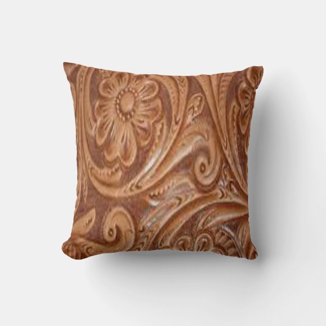 Tooled Leather Print Throw Pillow (Front)