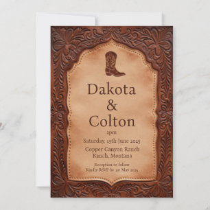 Tooled Leather Western Country Ranch Wedding Invitation