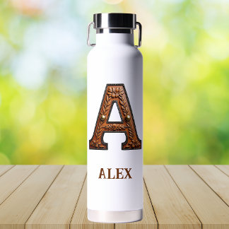 Tooled Leather Western Monogram A Water Bottle