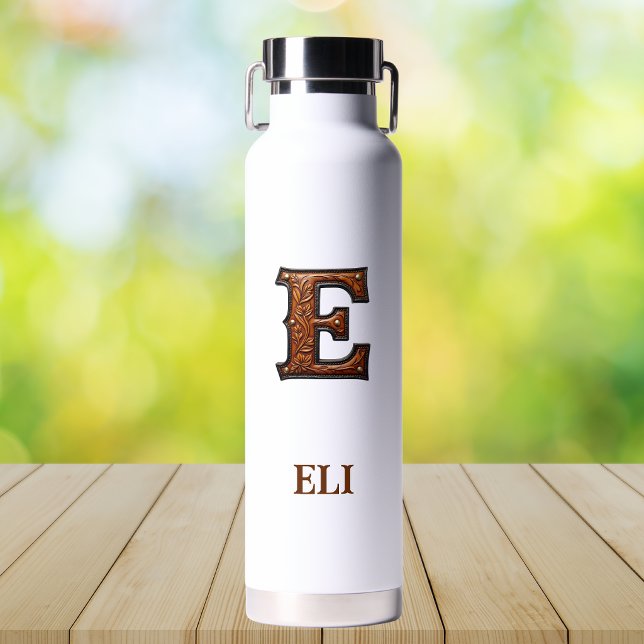 Tooled Leather Western Monogram E Water Bottle (Creator Uploaded)