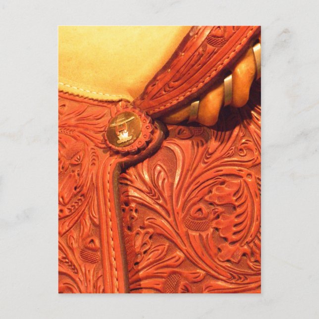 Tooled Western Leather Horse Saddle Postcard (Front)