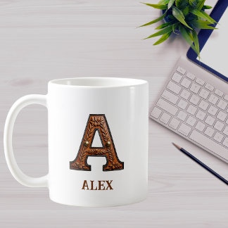 Tooled Western Leather Initial Monogram A Coffee Mug
