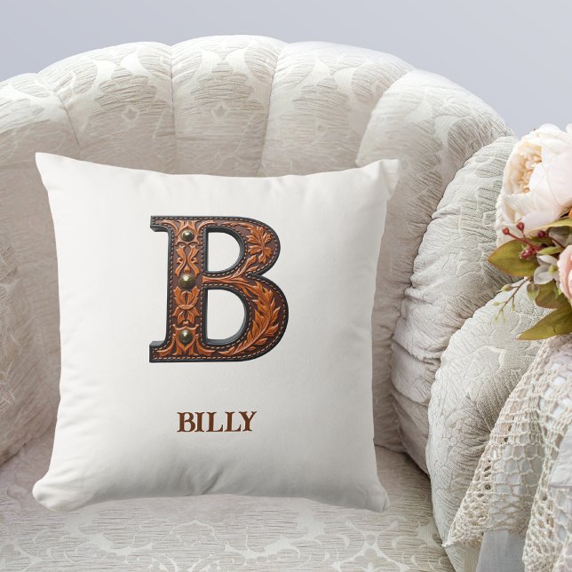 Tooled Western Leather Initial Monogram B Cushion (Creator Uploaded)