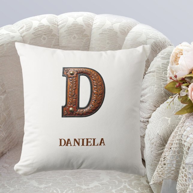 Tooled Western Leather Initial Monogram D Cushion (Creator Uploaded)