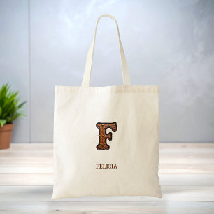 Tooled Western Leather Initial Monogram F Tote Bag