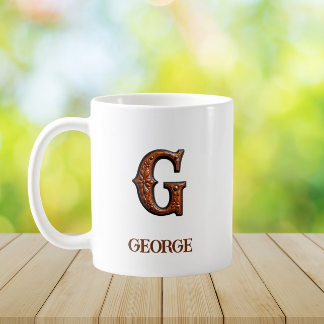 Tooled Western Leather Initial Monogram G Coffee Mug (Creator Uploaded)