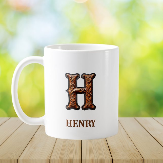 Tooled Western Leather Initial Monogram H Coffee Mug (Creator Uploaded)