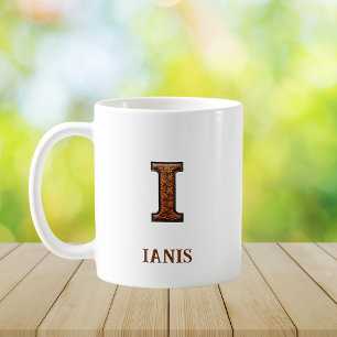 Tooled Western Leather Initial Monogram I Coffee Mug