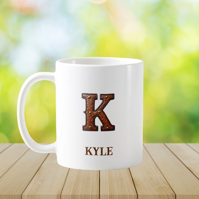 Tooled Western Leather Initial Monogram K Coffee Mug (Creator Uploaded)