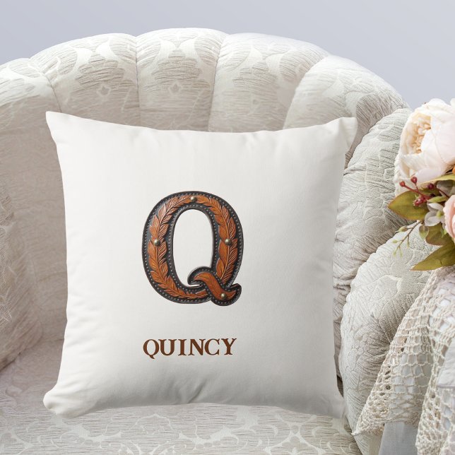 Tooled Western Leather Initial Monogram Q Cushion (Creator Uploaded)