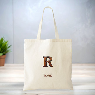 Tooled Western Leather Initial Monogram R Tote Bag