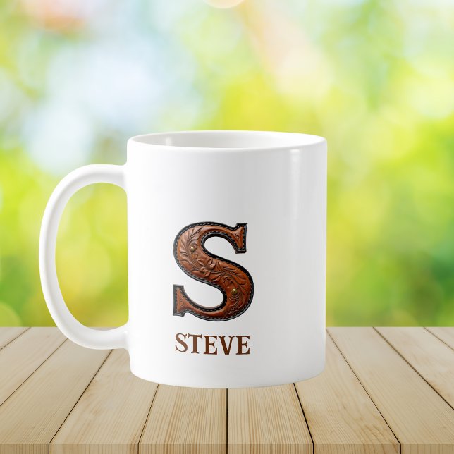 Tooled Western Leather Initial Monogram S Coffee Mug (Creator Uploaded)
