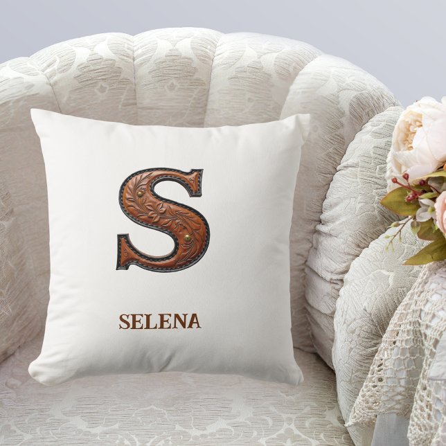 Tooled Western Leather Initial Monogram S Cushion (Creator Uploaded)