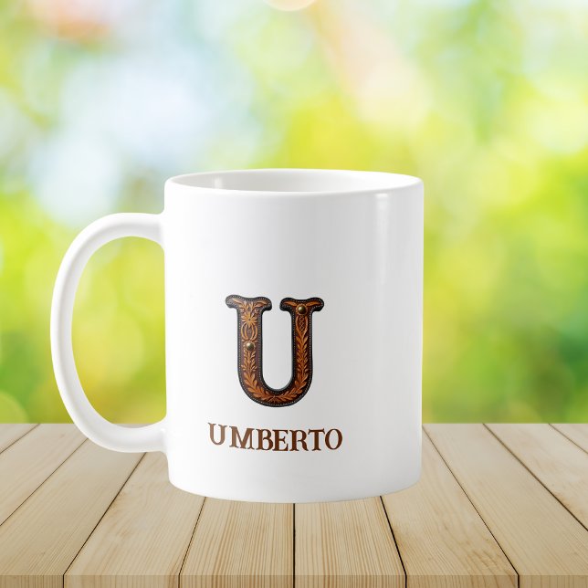 Tooled Western Leather Initial Monogram U Coffee Mug (Creator Uploaded)