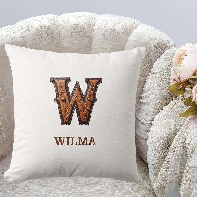 Tooled Western Leather Initial Monogram W Cushion (Creator Uploaded)