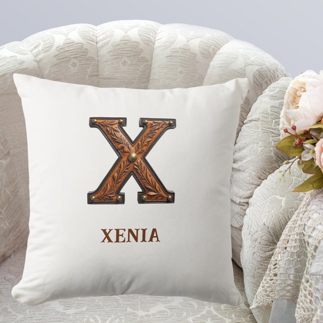 Tooled Western Leather Initial Monogram X Cushion (Creator Uploaded)