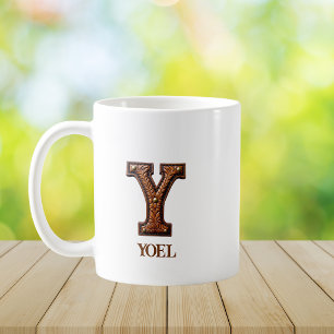 Tooled Western Leather Initial Monogram Y Coffee Mug