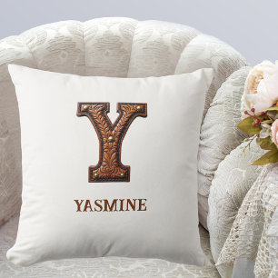 Tooled Western Leather Initial Monogram Y Cushion