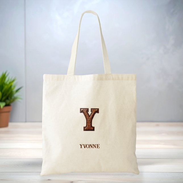 Tooled Western Leather Initial Monogram Y Tote Bag (Creator Uploaded)