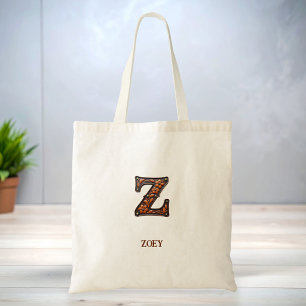 Tooled Western Leather Initial Monogram Z Tote Bag