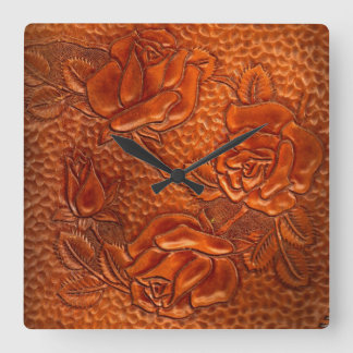 Tooled Western Leather Roses Clock