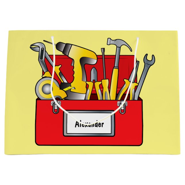 Tools and Tool Box Gift Bag Name Customisable (Front)