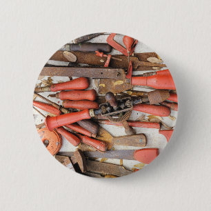 Tools Antique Rustic Red Man Tool 6 Cm Round Badge