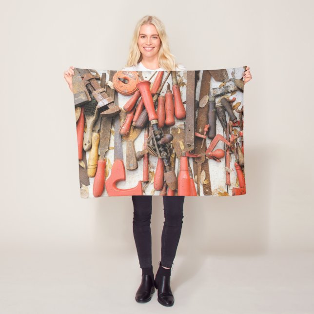 Tools Antique Rustic Red Man Tool Fleece Blanket (In Situ)