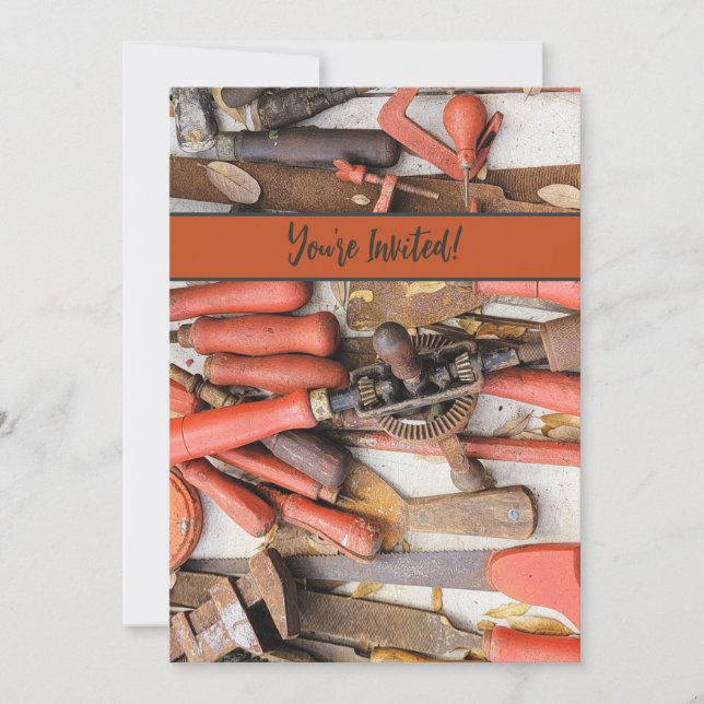 Tools Antique Rustic Red Man Tool Invitation (Front)