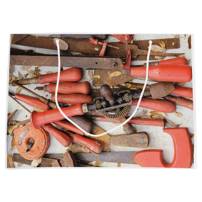 Tools Antique Rustic Red Man Tool Large Gift Bag (Front)