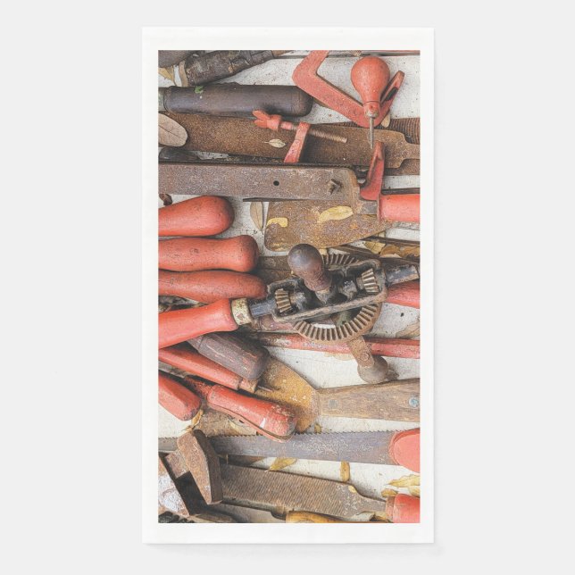 Tools Antique Rustic Red Man Tool Napkin (Front)