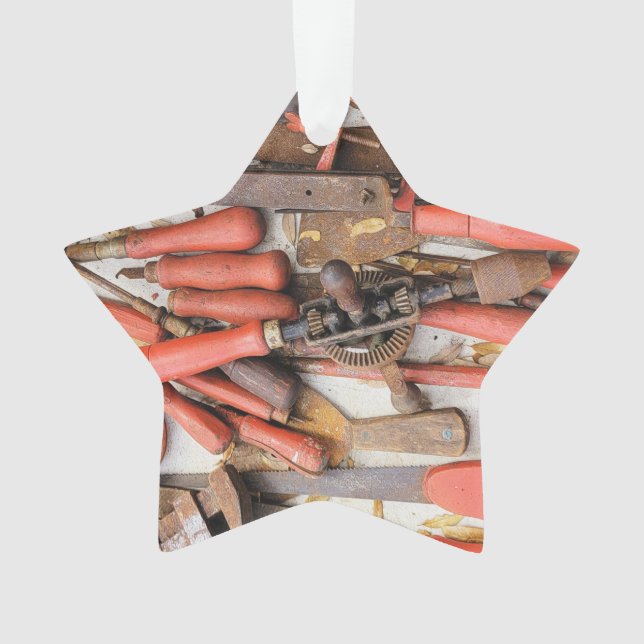 Tools Antique Rustic Red Man Tool Ornament (Front)